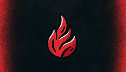 Minimalistic fire icon in red and white on a dark textured background, creating a striking and bold graphic design.