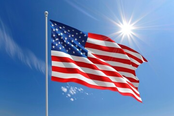 Fototapeta premium The American Flag is fluttering in the wind on Flag Day