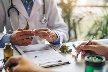 Doctor consulting a patient about medical cannabis. (Professional medical advice)