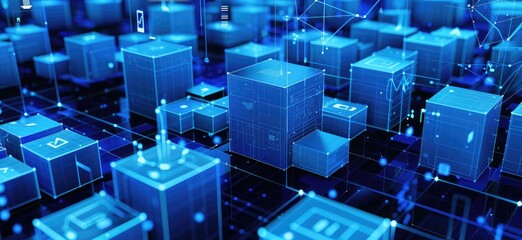 Blue cubic modules embodying the next generation of data storage technology.