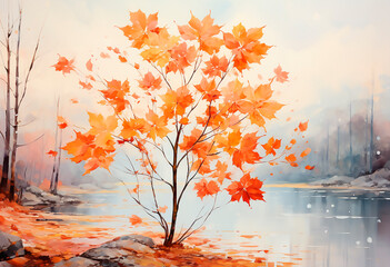 watercolor “Autumn maple leaf”. Capture the beauty of autumn with watercolor paintings. Create stunning works of art inspired by nature. Ideal for both art lovers and beginners.