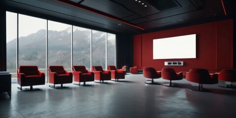 Illustrative photo of a cinema with a white screen