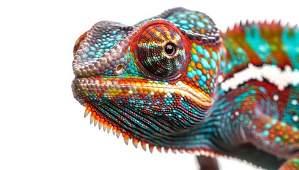 Obraz premium Detailed Close-Up of a Colorful Chameleon