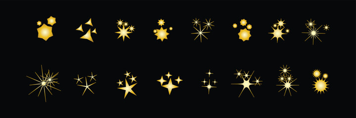 Twinkle stars. Cute flat simple minimal line illustration set of sparkle twinkle star icon elements. Manga cartoon style.