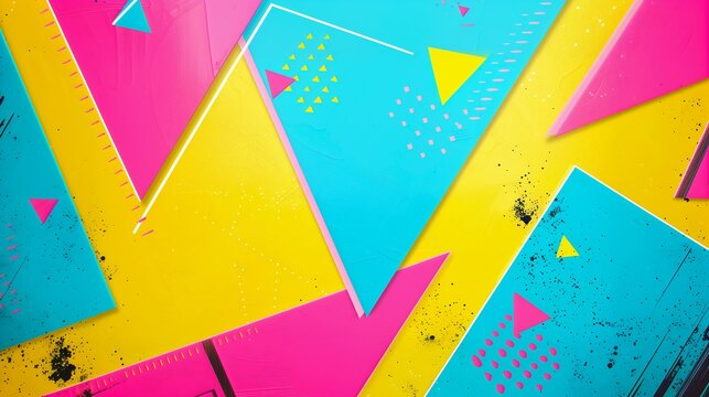 brightly colored triangles scattered bright background nostalgia video paper summer vibrance artifacts color splotches turquoise pink yellow still music