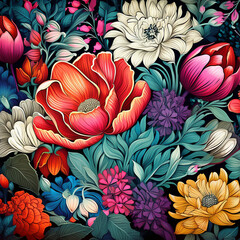 Colorful floral pattern on a dark backround