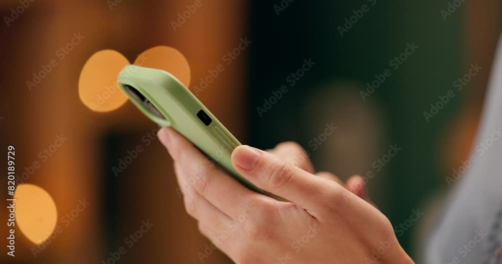 Poster person, hand and smartphone for social media, communication and networking with clients. search, fin