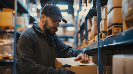 A delivery person scanning packages before dispatch.