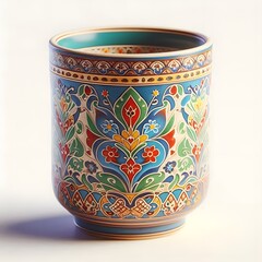 Ceramic mug painted with colorful floral designs
