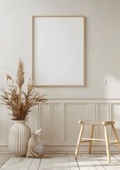 A blank picture frame mock-up in a modern furnished room
