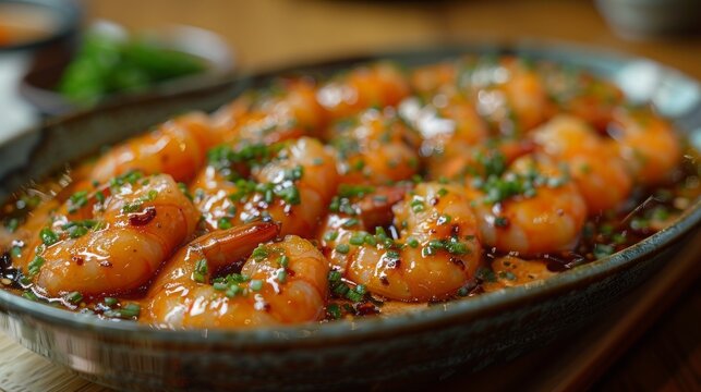 Delicious shrimp soaked in Chinese wine named drunken shrimp for lunar new year's dishes.