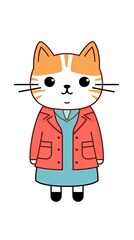 Cat fashionista, cat dressed in red jacket and blue dress, fashion and humor theme, logo