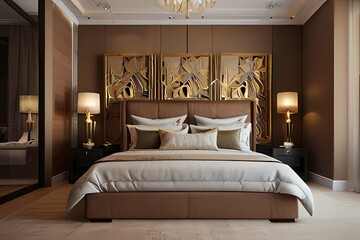 Tan Decor Modern Luxury Bedroom
