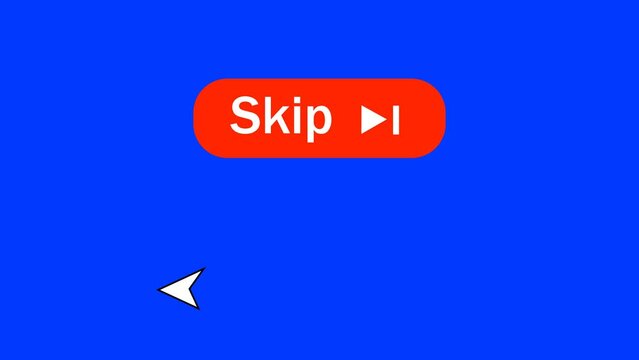 animated video of computer mouse cursor by clicking skip button software digital isolation on chroma key background. 4k resolution