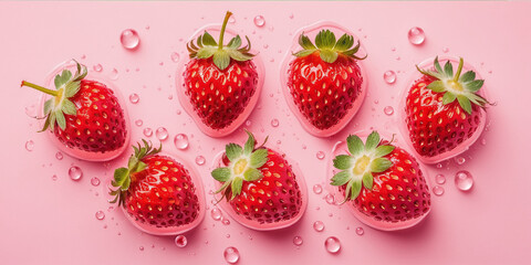 Red Fresh Strawberry on Pink Background