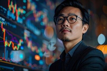 Obraz premium An Asian analyzing stock data