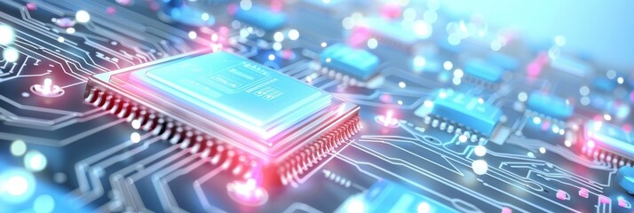 Obraz premium Futuristic Circuit Board with Glowing Microchips