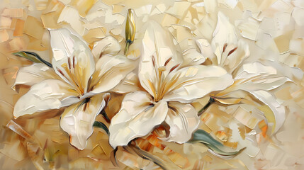 Fototapeta premium A painting of three white flowers with green stems