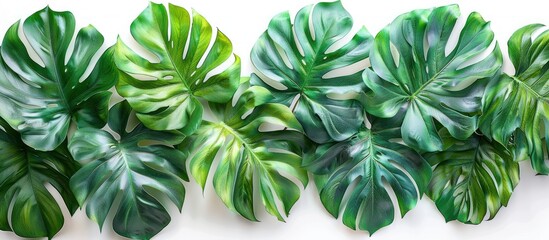 Green leaves of tropical plants isolated on white background