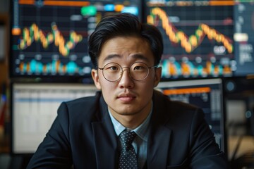 Fototapeta premium An Asian analyzing stock data