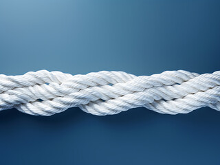 Fototapeta premium Long white ropes with knots showcased on isolated blue background