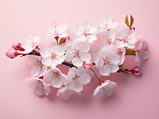 Fototapeta premium Delicate Yoshino cherry blossoms set against a pink backdrop