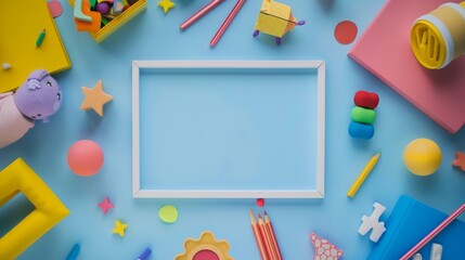 frame on a colored background with children's things