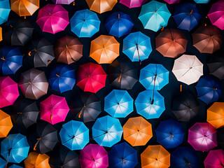 A birds-eye view captures the vibrancy of urban street umbrella decorations