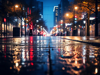 Obraz premium Street lights at night create an artistic bokeh background in the city