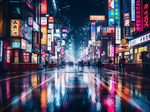 Tokyos neon lights blend into a mesmerizing blur against the night sky