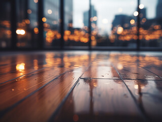 The citys architectural elegance merges with blurred lights, casting an abstract ambiance