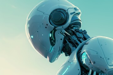 Futuristic robot of the future. Cyberpunk background