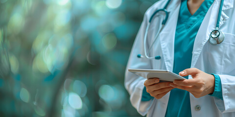 Medicine doctor touching electronic medical record on tablet. DNA. Digital healthcare and network connection on hologram modern virtual screen interface, medical technology and futuristic concept