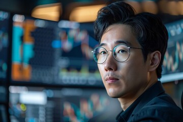 Fototapeta premium An Asian analyzing stock data