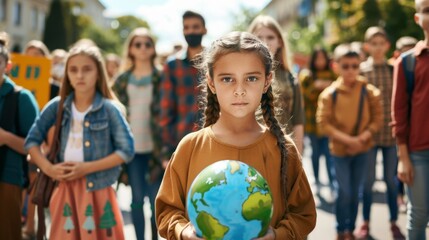 Girl Holding Earth at Rally