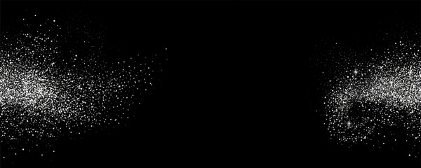 Glittering stars with silver shimmering swirls, shiny  design. Magical motion, sparkling lines on a black background.