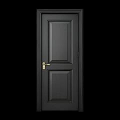 classic framed molded entry black wooden door isolated. classic framed molded entry black wooden door isolated on transparent
