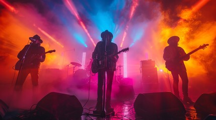 Neon Retro Rock: Horse Shoe Band Electrifies Stage with 80s Pop Art Vibes and Dynamic Energy in Vibrant Colors