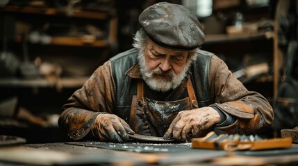 Master Farrier Crafting Sepia-Toned Horse Shoe in Dramatic Blacksmith Workshop Setting