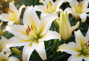 Fototapeta premium Lilies flower closeup Realistic Light with summer season flower concept