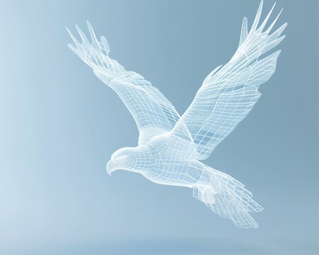 3d rendering wireframe polygonal eagle flying.