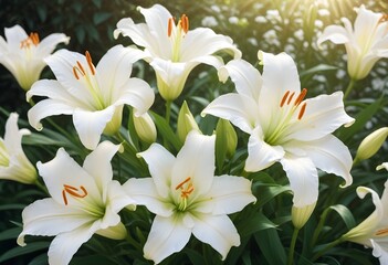 Lilies flower closeup Realistic Light with summer season flower concept
