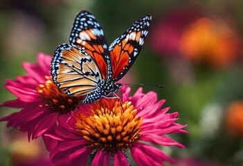 Obraz premium there is a butterfly sitting on top of flowers in the picture