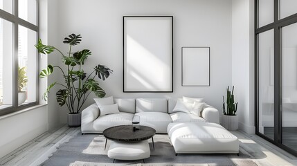 mock up of white minamilist bright living room