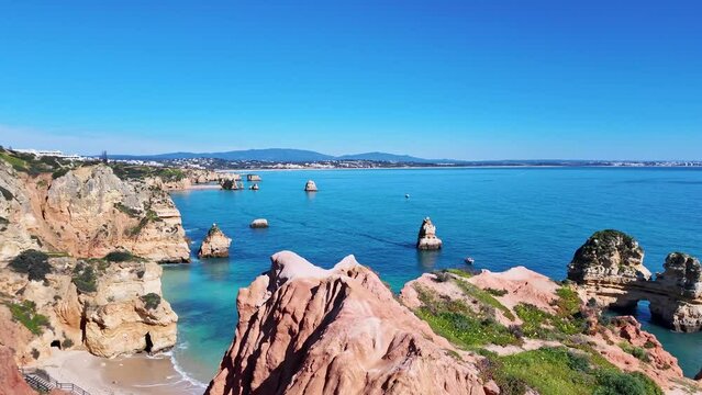 Ponta da Piedade is a unique rock formation with famous grottos in the ocean at Lagos, Algrave, Portugal. Number one attraction in Portugal