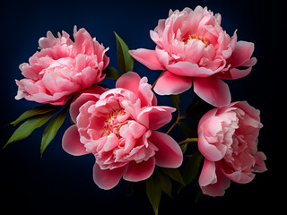 Dark blue background adorned with pink peony border