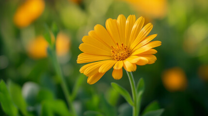 Fototapeta premium yellow calendula flower in the field 