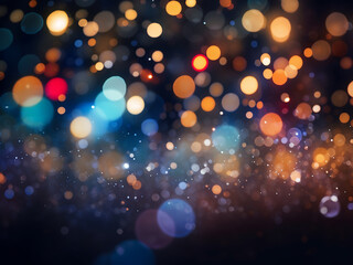 A festive ambiance conveyed through bokeh lights against a dark background