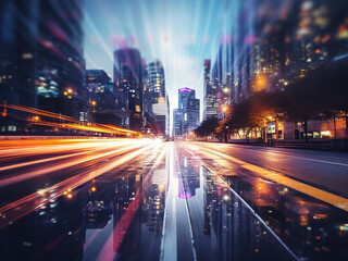 Obraz premium Colorful bokeh enhances the blurred background of a night city