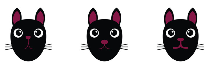 Funny cat animal head cartoon set
